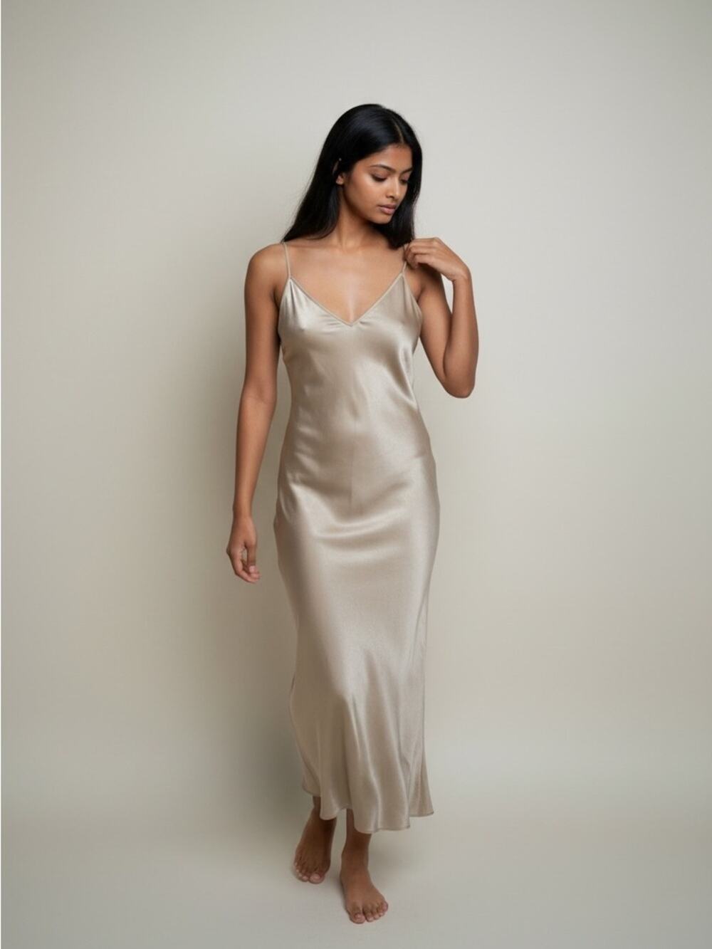 Aritzia Wilfred Only Slip Satin Midi Dress Champagne Beige Small Women’s